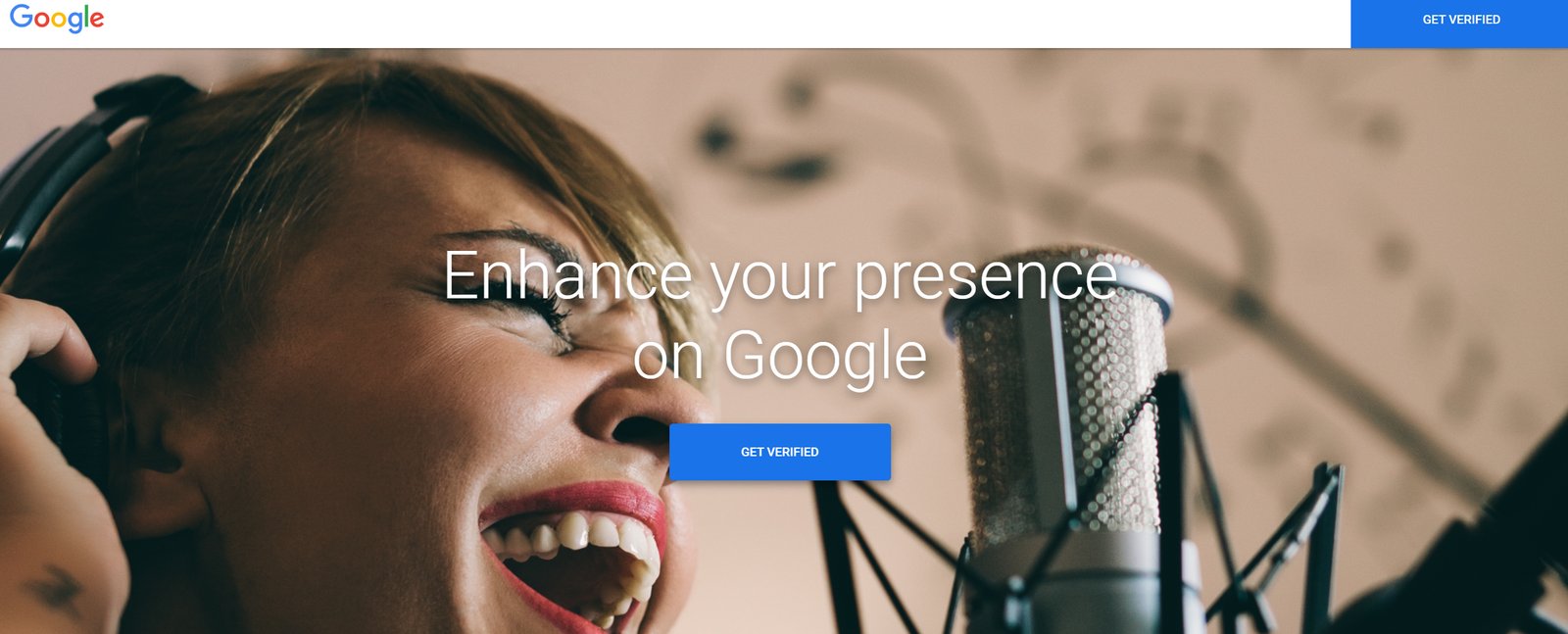 Get verified on Google landing page with a Get Verified button